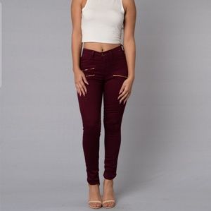 Burgundy Jeans with Zip Details